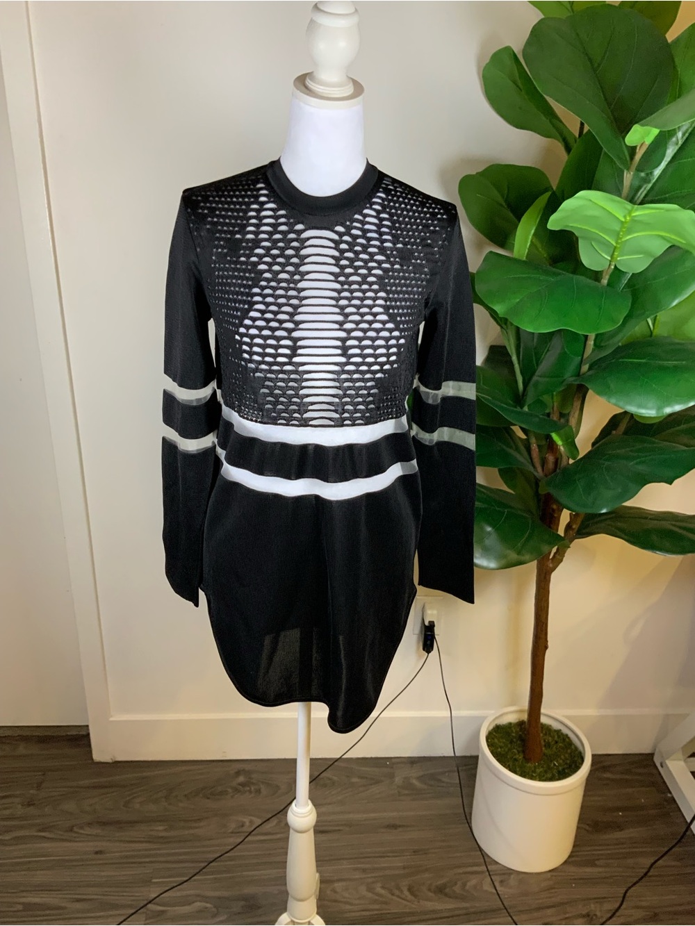 Alexander Wang Black & White Openwork Crewneck Tunic